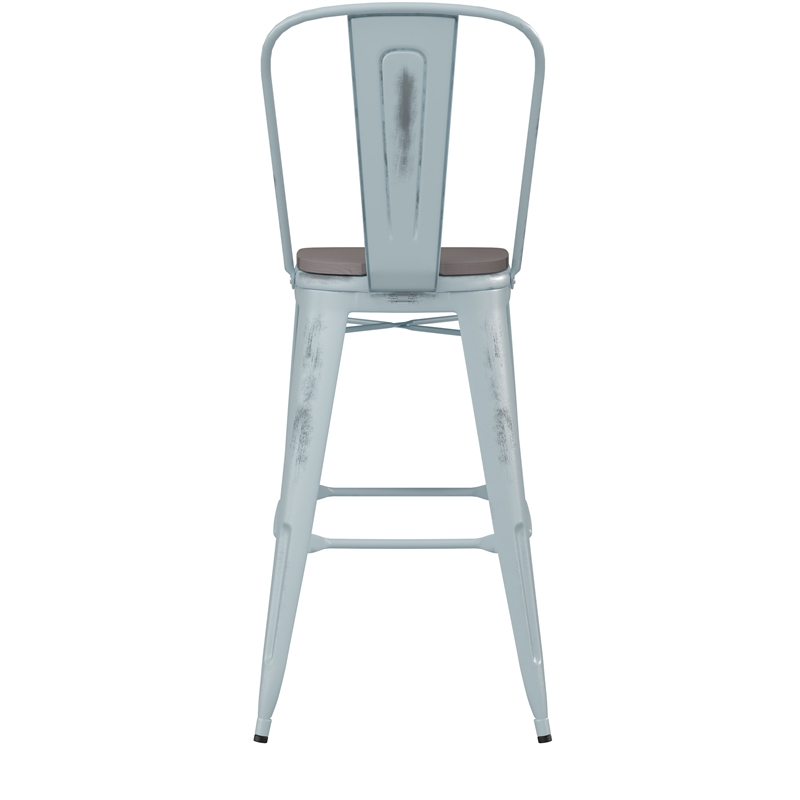 Pemberly Row Bar Height Stool with Poly Resin Seat in Green-Blue/Gray
