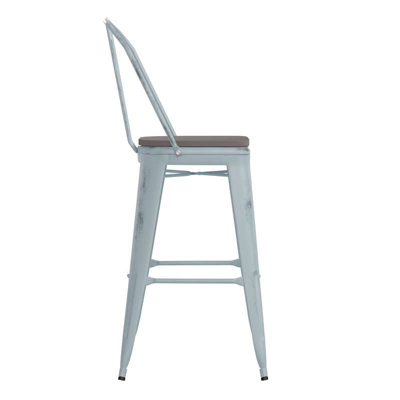 Pemberly Row Bar Height Stool with Poly Resin Seat in Green-Blue/Gray