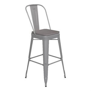 Pemberly Row Bar Stool with Removable Back & Poly Seat in Silver/Gray