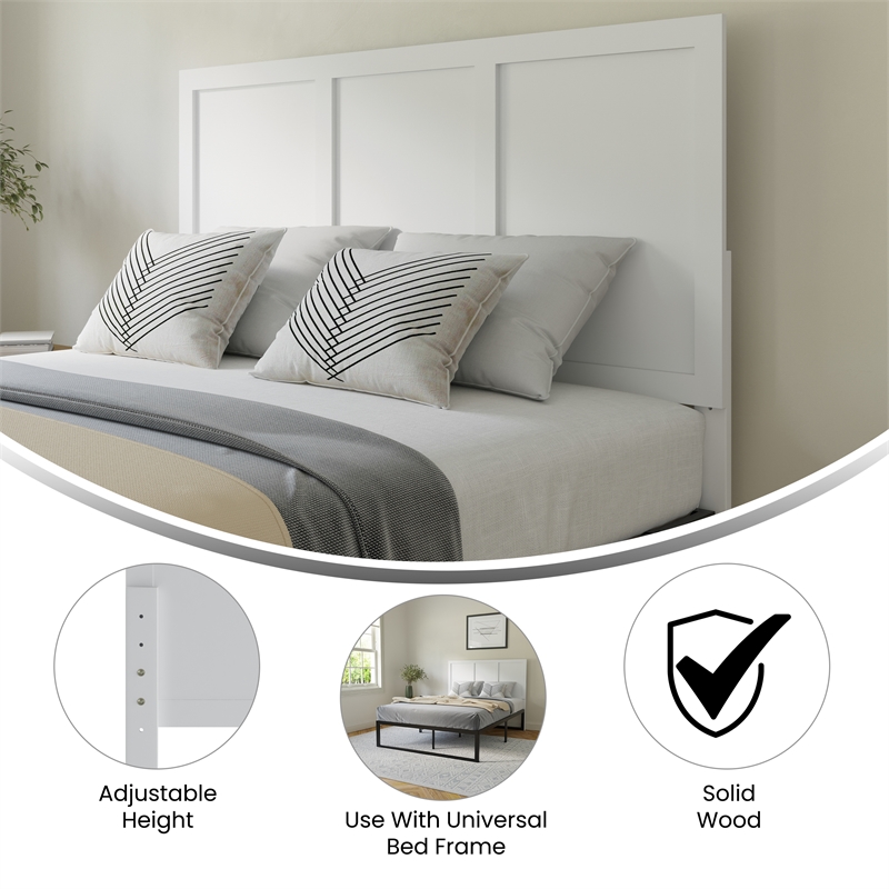 Pemberly Row Contemporary Queen Size 4 Panel Wooden Headboard in White