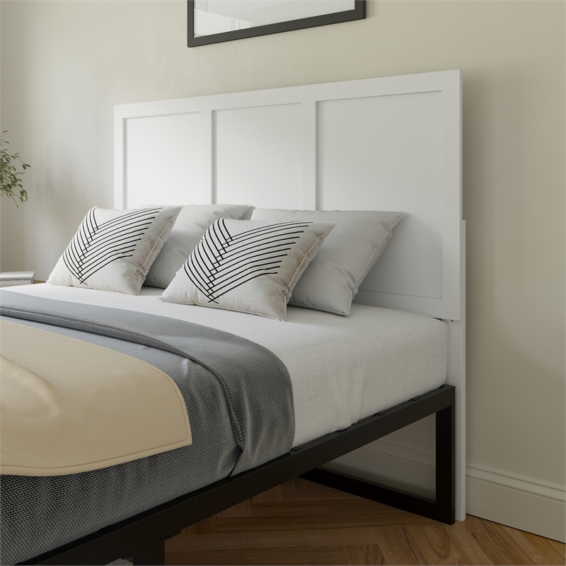 Pemberly Row Contemporary Queen Size 4 Panel Wooden Headboard in White
