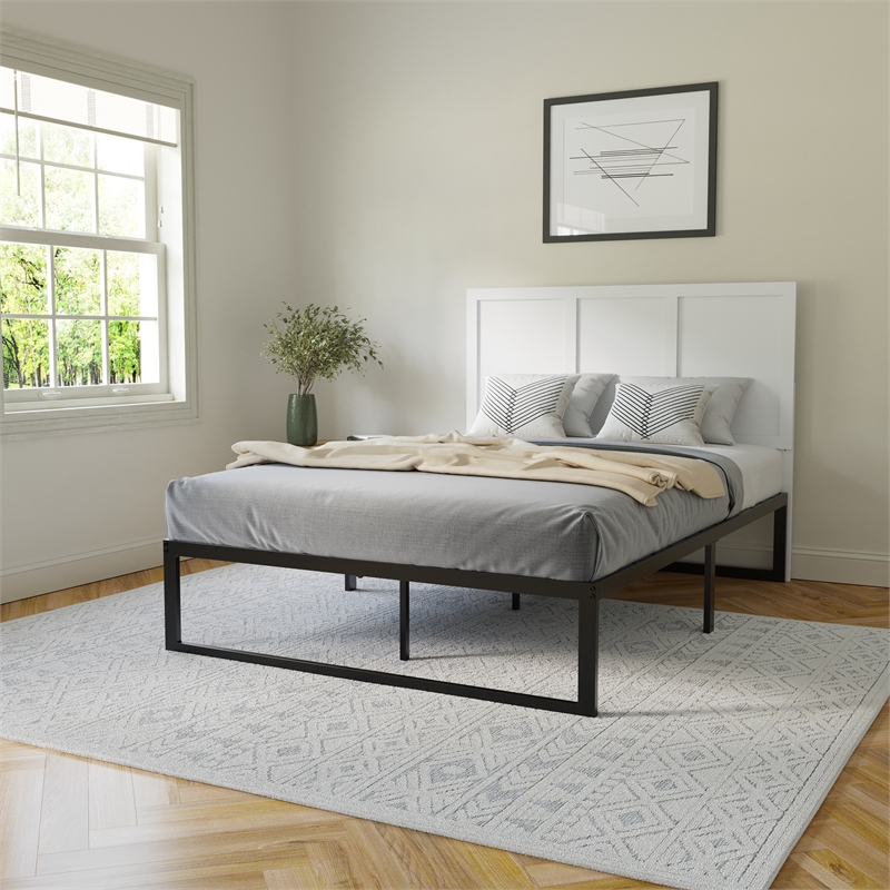 Pemberly Row Contemporary Queen Size 4 Panel Wooden Headboard in White