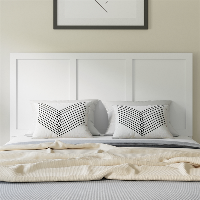Pemberly Row Contemporary Queen Size 4 Panel Wooden Headboard in White