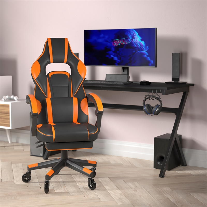 Pemberly Row Office Gaming Chair with Skater Wheels and Reclining Arms in Orange