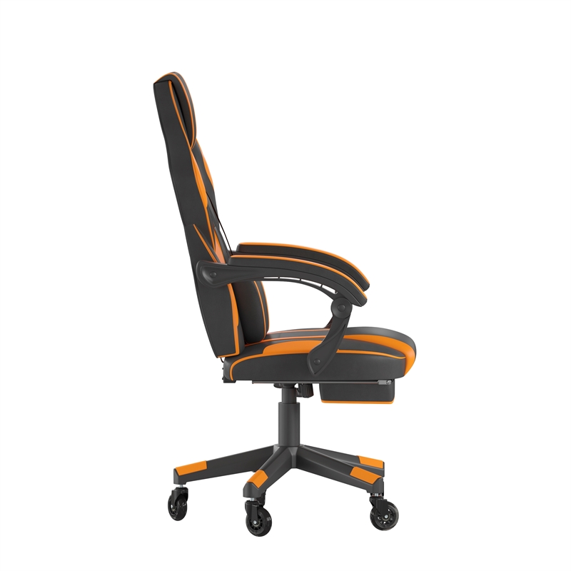 Pemberly Row Office Gaming Chair with Skater Wheels and Reclining Arms in Orange