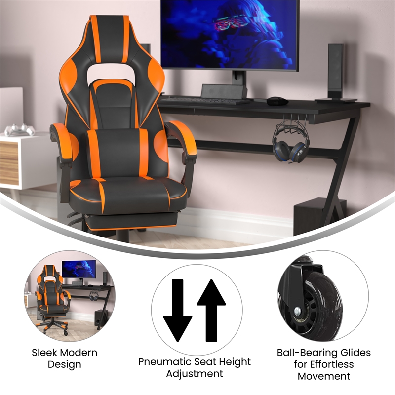 Pemberly Row Office Gaming Chair with Skater Wheels and Reclining Arms in Orange
