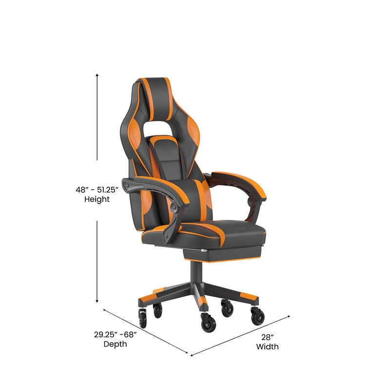 Pemberly Row Office Gaming Chair with Skater Wheels and Reclining Arms in Orange