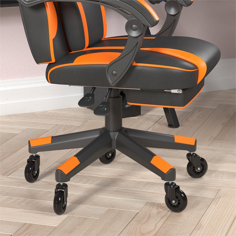 Pemberly Row Office Gaming Chair with Skater Wheels and Reclining Arms in Orange