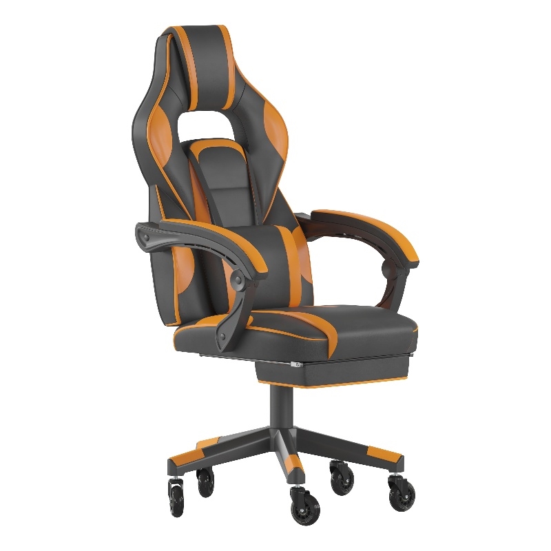 Pemberly Row Office Gaming Chair with Skater Wheels and Reclining Arms in Orange