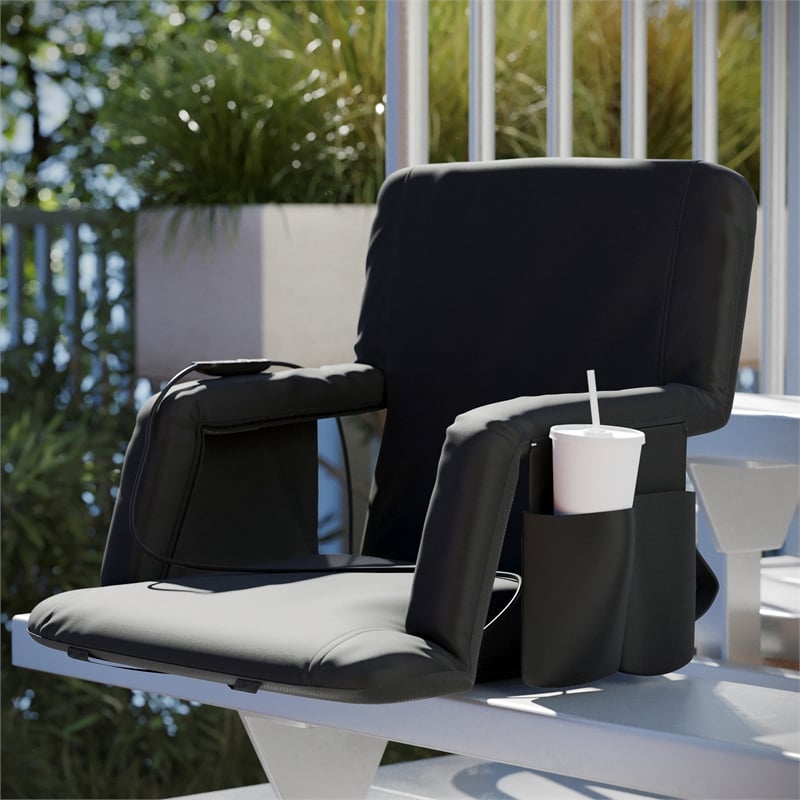 Pemberly Row Extra Wide Foldable Reclining Heated Stadium Chair with Straps