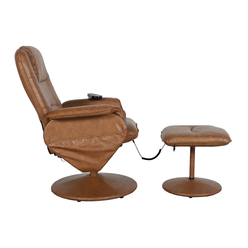 Pemberly Row Massaging Adjustable Recliner with Ottoman and Side Pocket in Brown