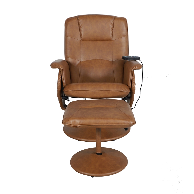 Pemberly Row Massaging Adjustable Recliner with Ottoman and Side Pocket in Brown