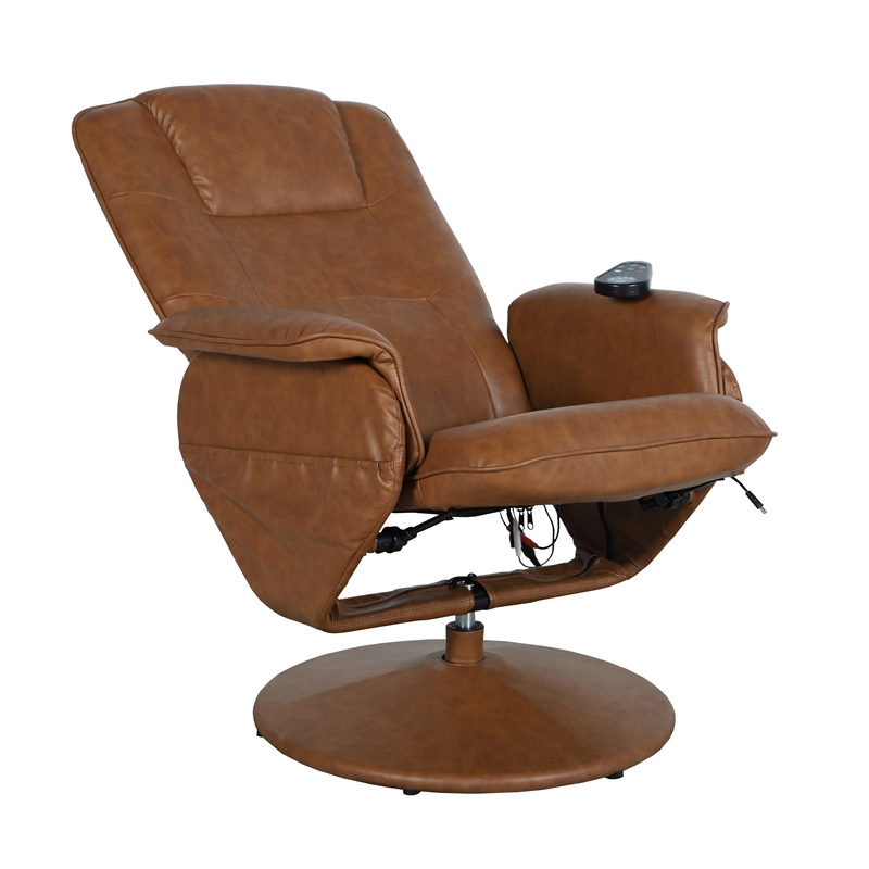 Pemberly Row Massaging Adjustable Recliner with Ottoman and Side Pocket in Brown
