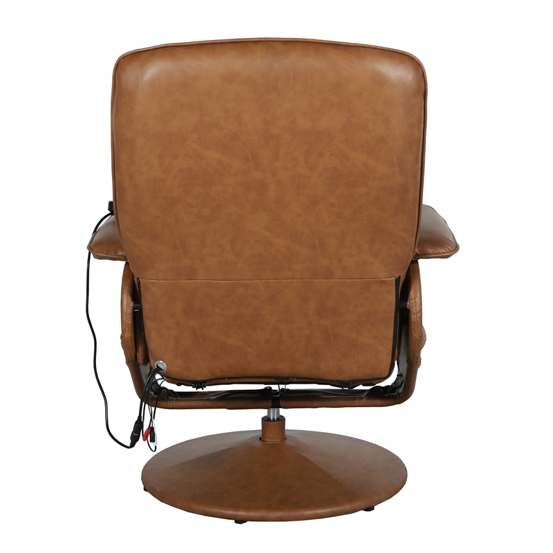 Pemberly Row Massaging Adjustable Recliner with Ottoman and Side Pocket in Brown