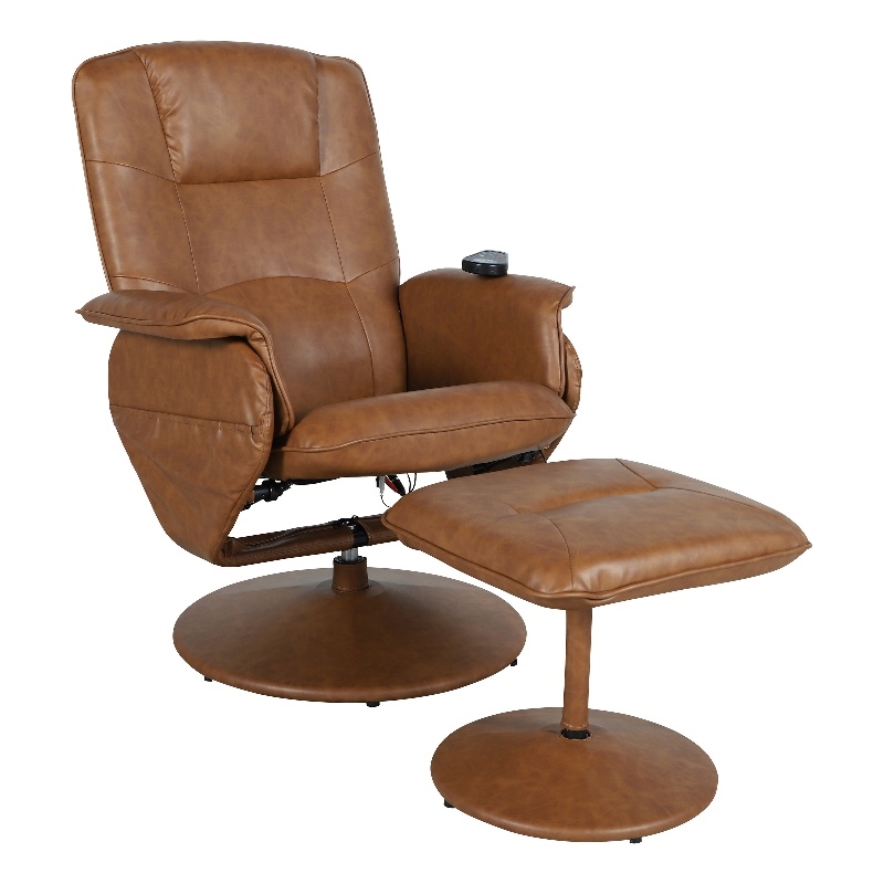 Pemberly Row Massaging Adjustable Recliner with Ottoman and Side Pocket in Brown