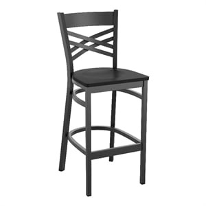 Pemberly Row Black X Back Metal Restaurant Barstool with Black Wood Seat