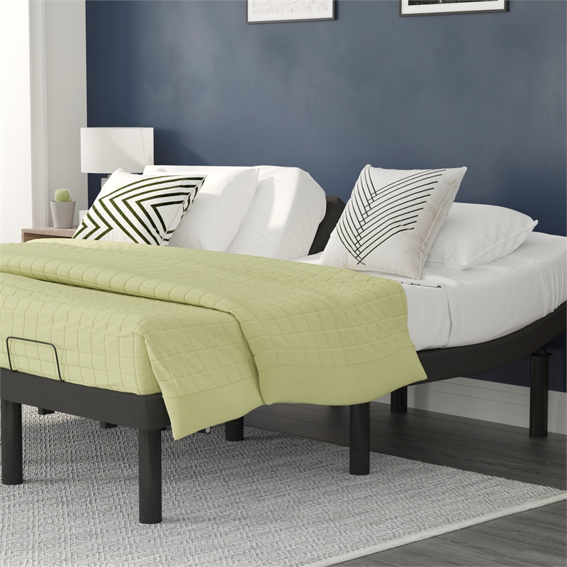 Pemberly Row Upholstered Adjustable Bed Base with Wireless Remote in Twin XL