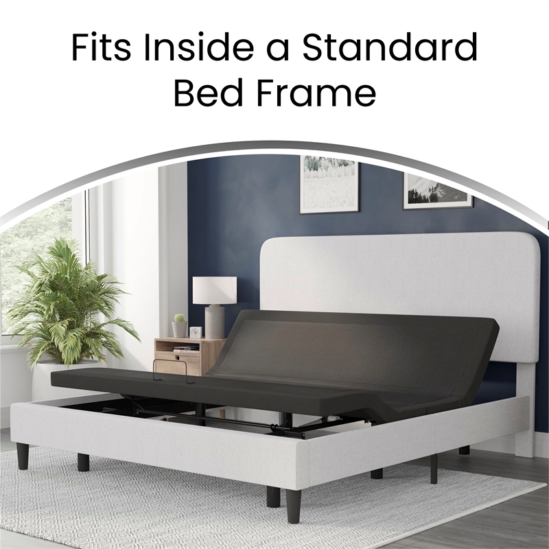 Pemberly Row Upholstered Adjustable Bed Base with Wireless Remote in Twin XL