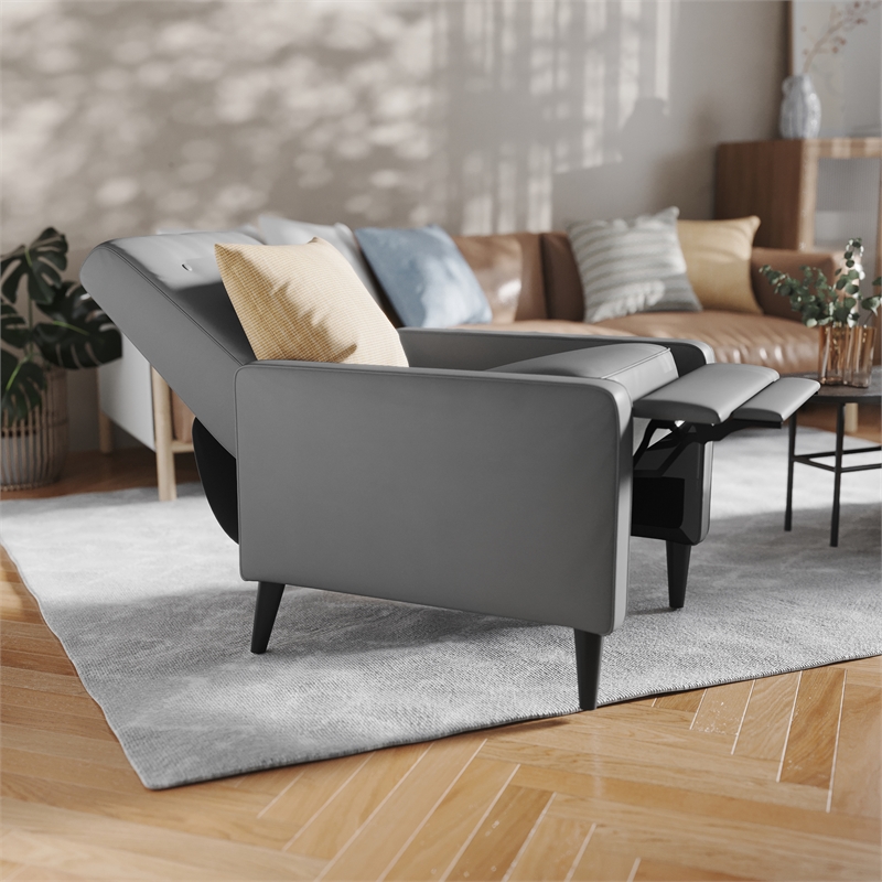 Pemberly Row Pushback Recliner with Button Tufted Back in Light Gray