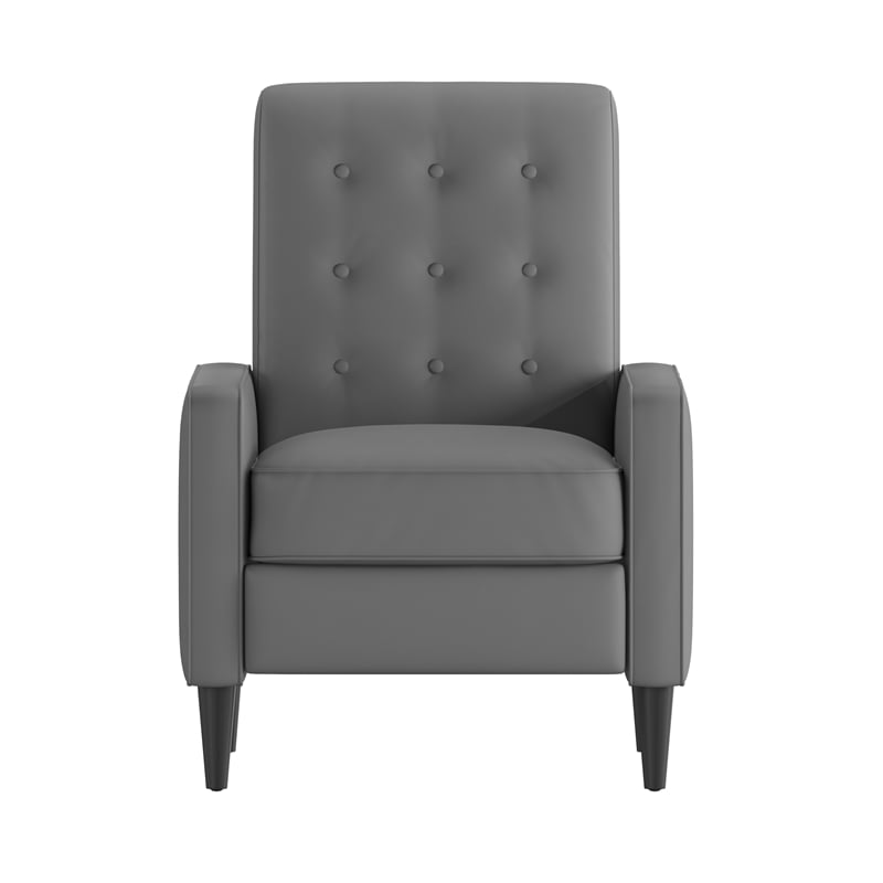 Pemberly Row Pushback Recliner with Button Tufted Back in Light Gray