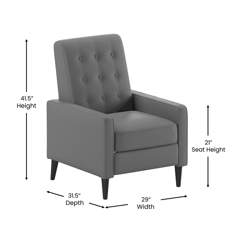 Pemberly Row Pushback Recliner with Button Tufted Back in Light Gray
