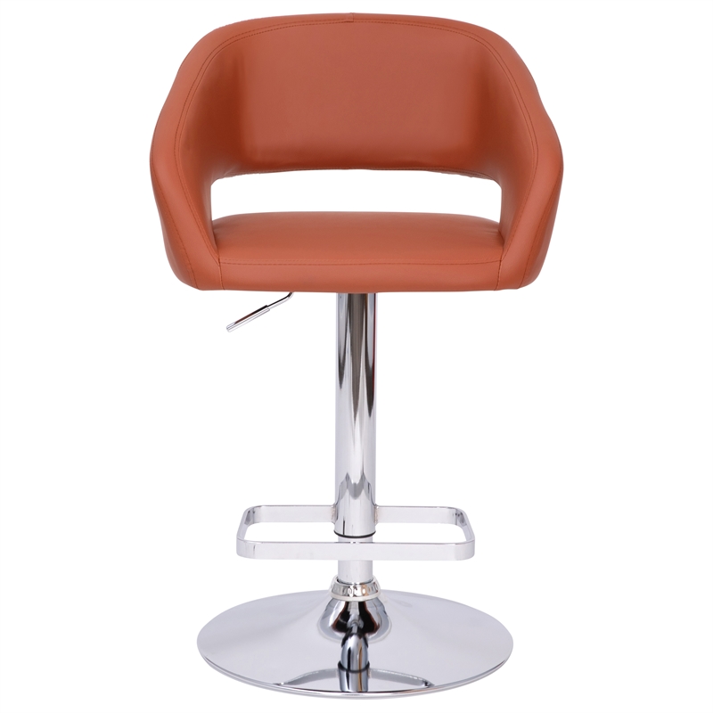 Pemberly Row Adjustable Height Barstool with Rounded Mid-Back in Cognac/Chrome