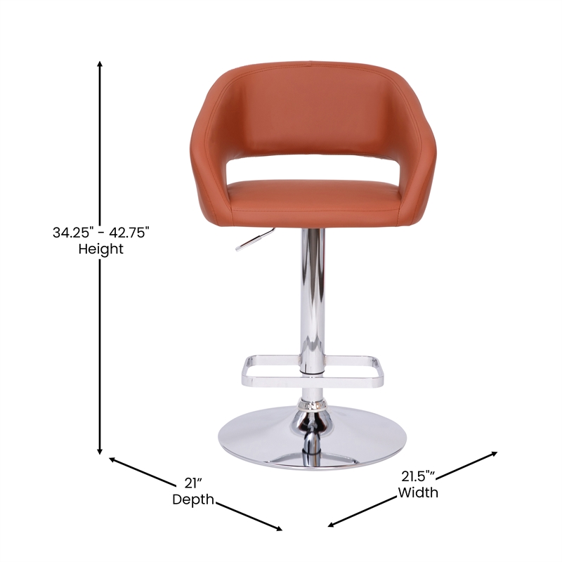 Pemberly Row Adjustable Height Barstool with Rounded Mid-Back in Cognac/Chrome