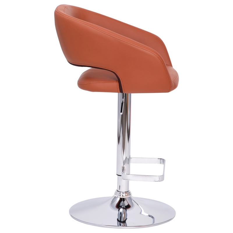 Pemberly Row Adjustable Height Barstool with Rounded Mid-Back in Cognac/Chrome