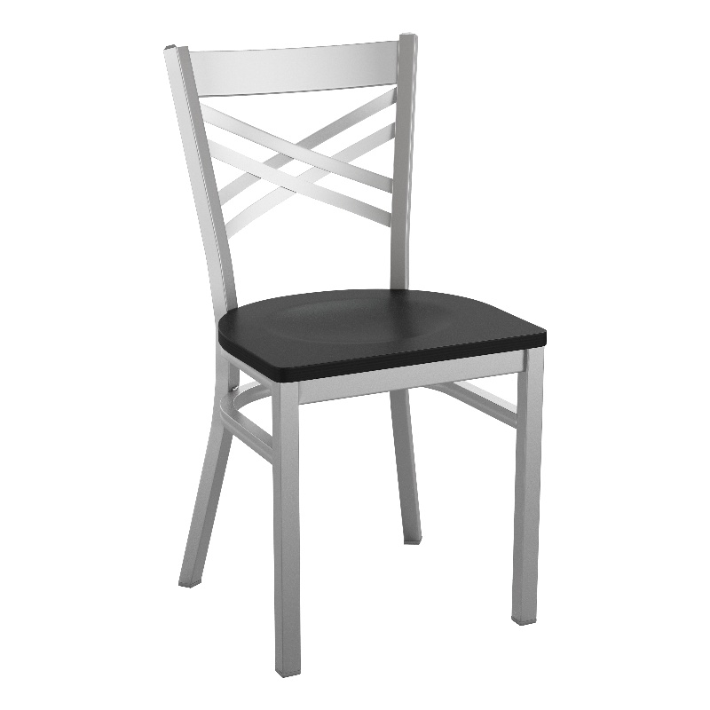 Pemberly Row Silver Antique X Back Metal Restaurant Chair with Black Wood Seat
