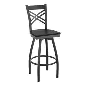 Pemberly Row Black X Back Swivel Metal Barstool with Black Wood Seat