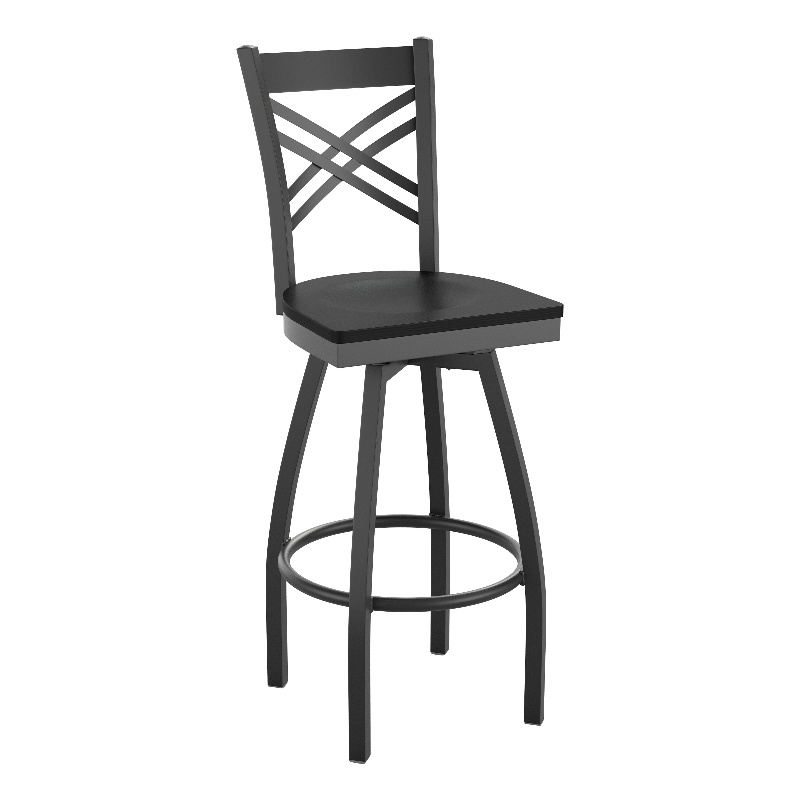 Pemberly Row Black X Back Swivel Metal Barstool with Black Wood Seat
