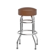 Pemberly Row Backless Double Ring Chrome Swivel Barstool with Weathered Seat