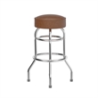 Pemberly Row Backless Double Ring Chrome Swivel Barstool with Weathered Seat