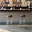 Pemberly Row Backless Double Ring Chrome Swivel Barstool with Weathered Seat