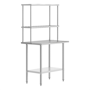 Pemberly Row 24x36 Stainless Steel Work Table with 2 Overshelves and Undershelf