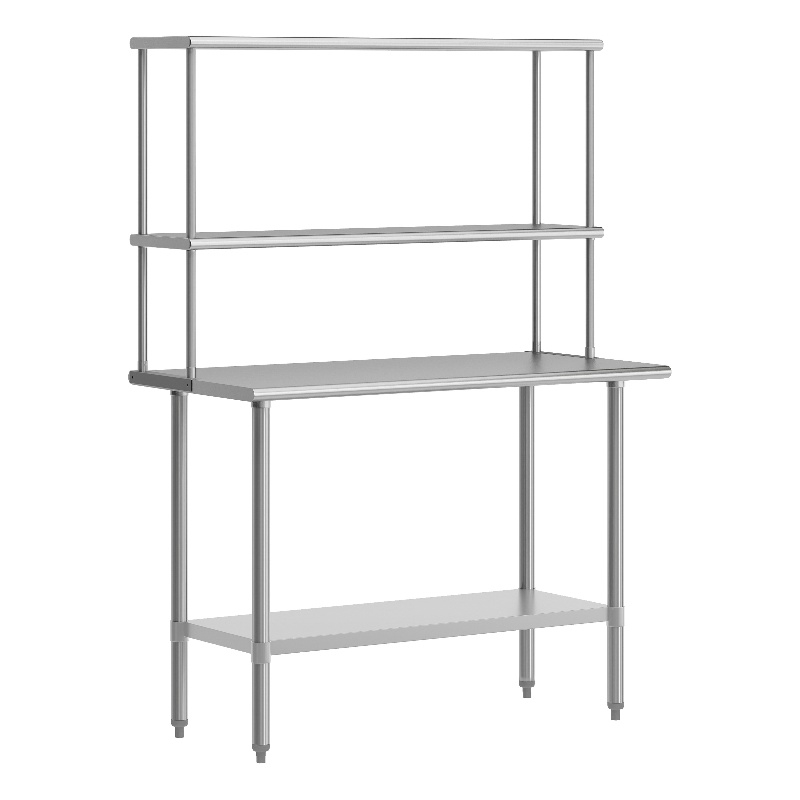 Pemberly Row 24x48 Stainless Steel Work Table with 2 Overshelves and Undershelf