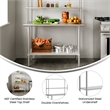 Pemberly Row 24x48 Stainless Steel Work Table with 2 Overshelves and Undershelf