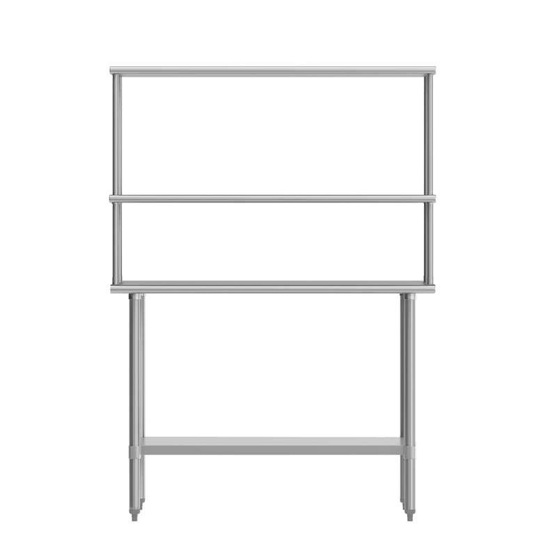 Pemberly Row 24x48 Stainless Steel Work Table with 2 Overshelves and Undershelf