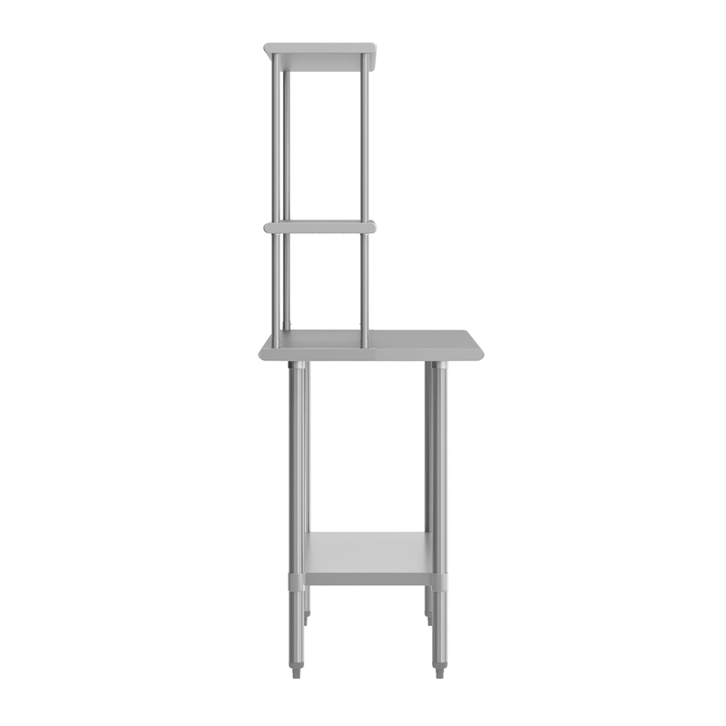 Pemberly Row 24x48 Stainless Steel Work Table with 2 Overshelves and Undershelf