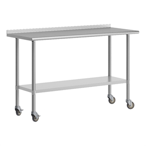 Pemberly Row 24x60 Stainless Steel Work Table with 1.5&quot Backsplash & Undershelf