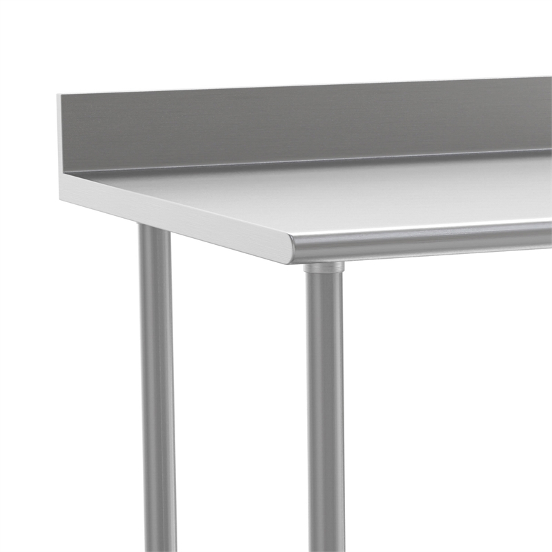 Pemberly Row Stainless Steel Kitchen Prep & Work Table with Shelf & Backsplash
