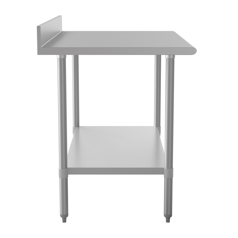 Pemberly Row Stainless Steel Kitchen Prep & Work Table with Shelf & Backsplash