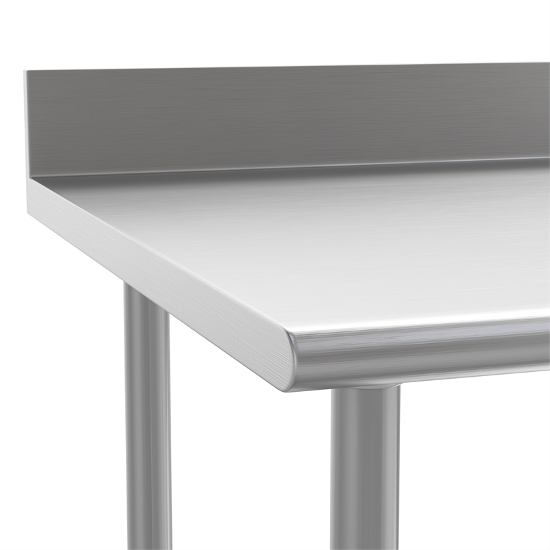 Pemberly Row Stainless Steel Kitchen Prep & Work Table with Shelf & Backsplash