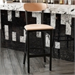 Pemberly Row Metal Barstool with Wood Seat and Boomerang Back in Natural Birch