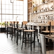 Pemberly Row Metal Barstool with Wood Seat and Boomerang Back in Natural Birch