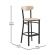 Pemberly Row Metal Barstool with Wood Seat and Boomerang Back in Natural Birch