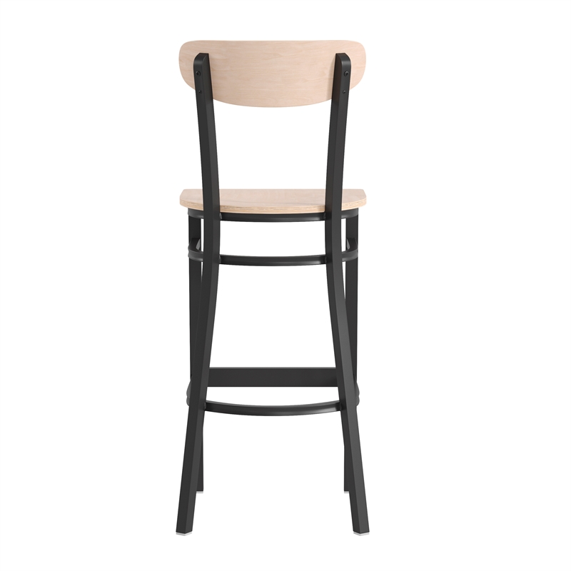 Pemberly Row Metal Barstool with Wood Seat and Boomerang Back in Natural Birch