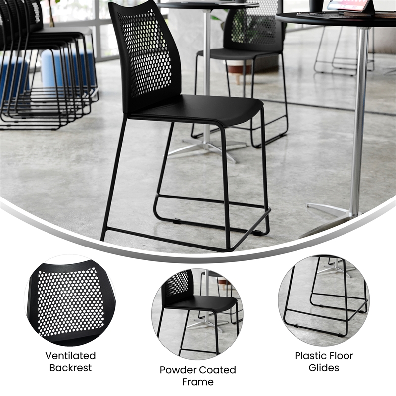 Pemberly Row Stackable Sled Base Counter Stool with Vented Back and Footrest