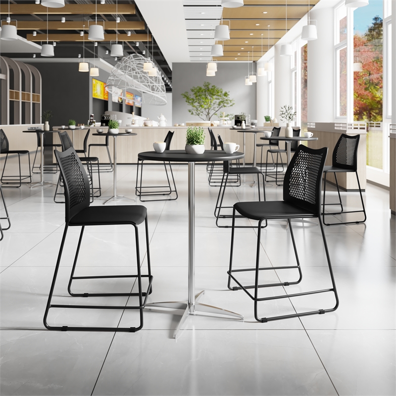 Pemberly Row Stackable Sled Base Counter Stool with Vented Back and Footrest