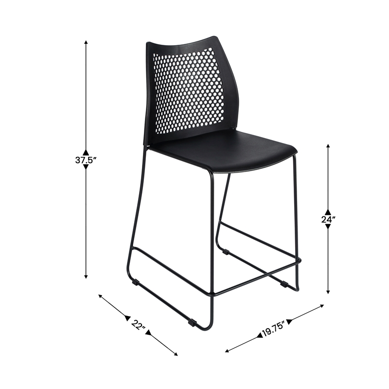 Pemberly Row Stackable Sled Base Counter Stool with Vented Back and Footrest